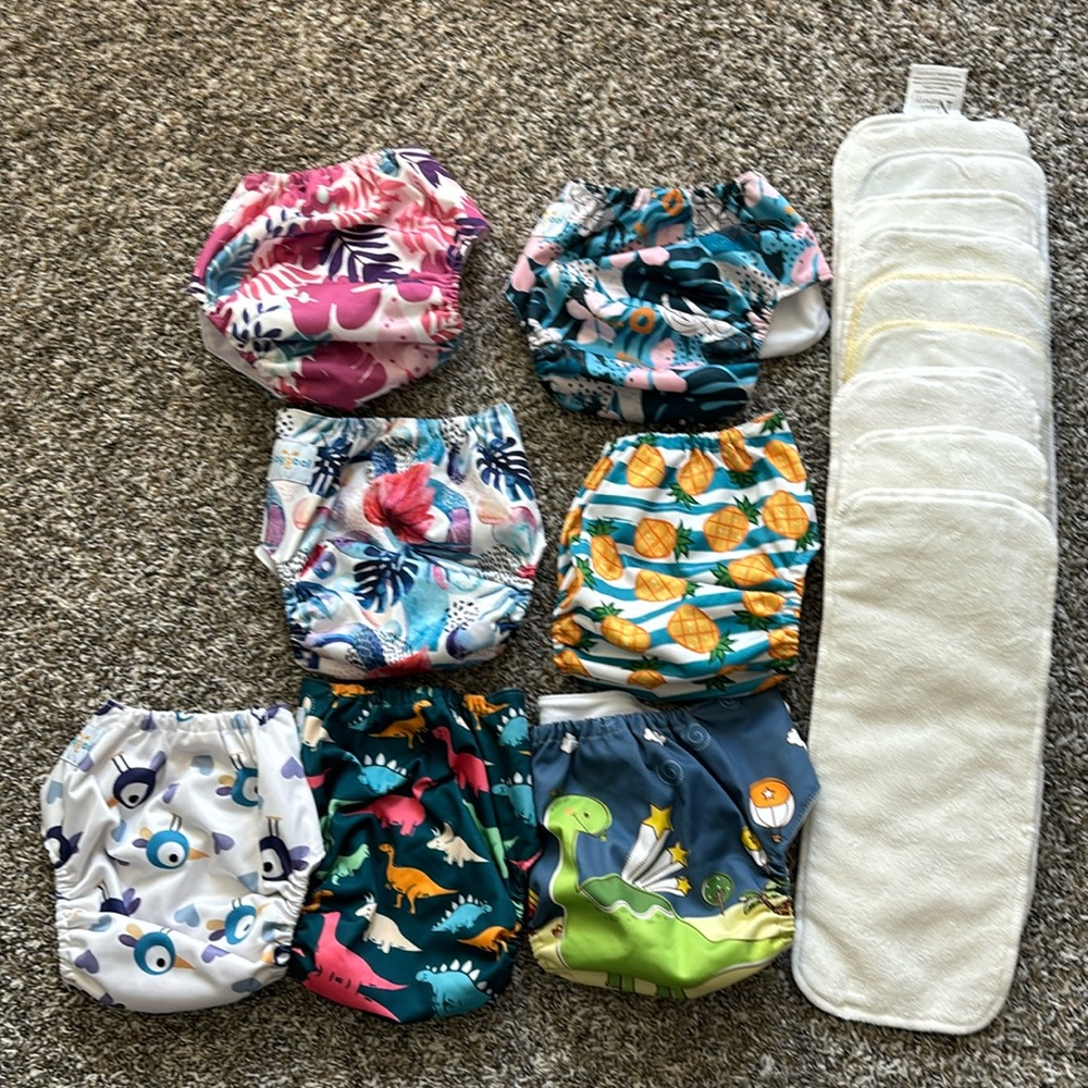 Bundle Baby Goal reusable cloth diaper covers inserts flowers dinosaurs